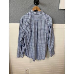 Izod Blue & Brown Plaid Long Sleeve Button Down Collared Dress Shirt Size Large